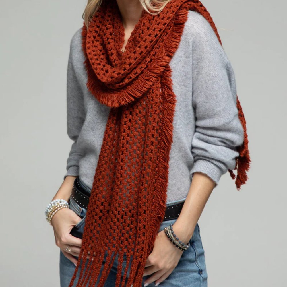 Rust Net Scarf Fringe Tassel